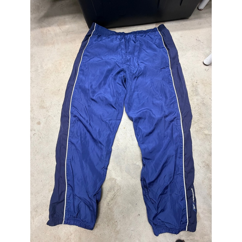 Reebok Vintage Track Pants Mens XL Blue Navy Windbreaker Ankle Zip Y2K VTG‎ Rare